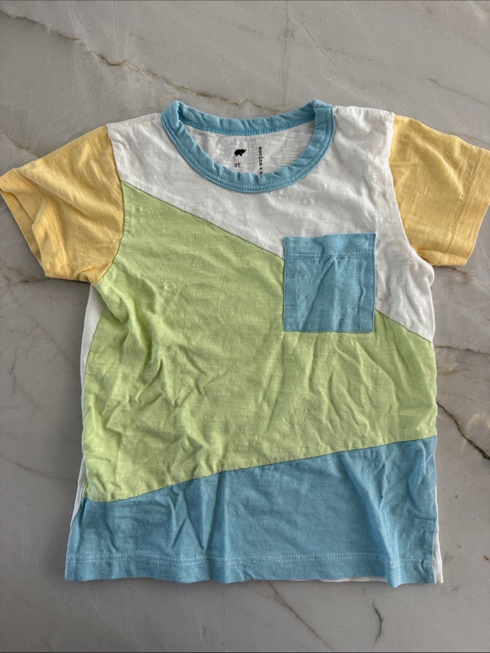 Colorblock Pocket Tee for Kids - Yellow, Light Green & Sky Blue